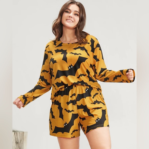 BloomChic Halloween Bat Print Pajama Set 3x 22/24 Orange and Black - Picture 9 of 10